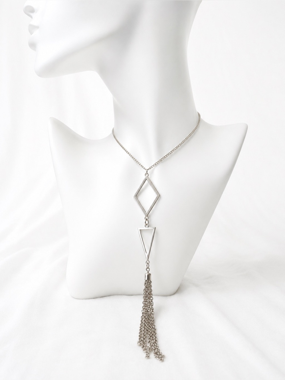 Silver Geometric Tassel Pendant Necklaces Modern Statement Jewelry 3 Piece Set